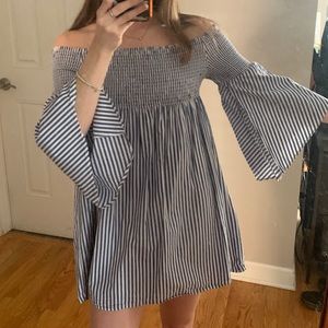 Zara Off the Shoulder Striped Mini Dress